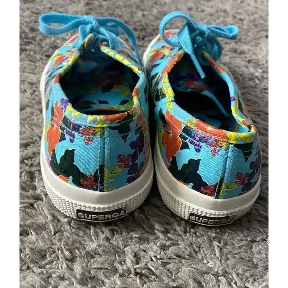 Superga 2750 Blue With Floral Pattern Women’s Shoes Size 8 - Picture 4 of 9